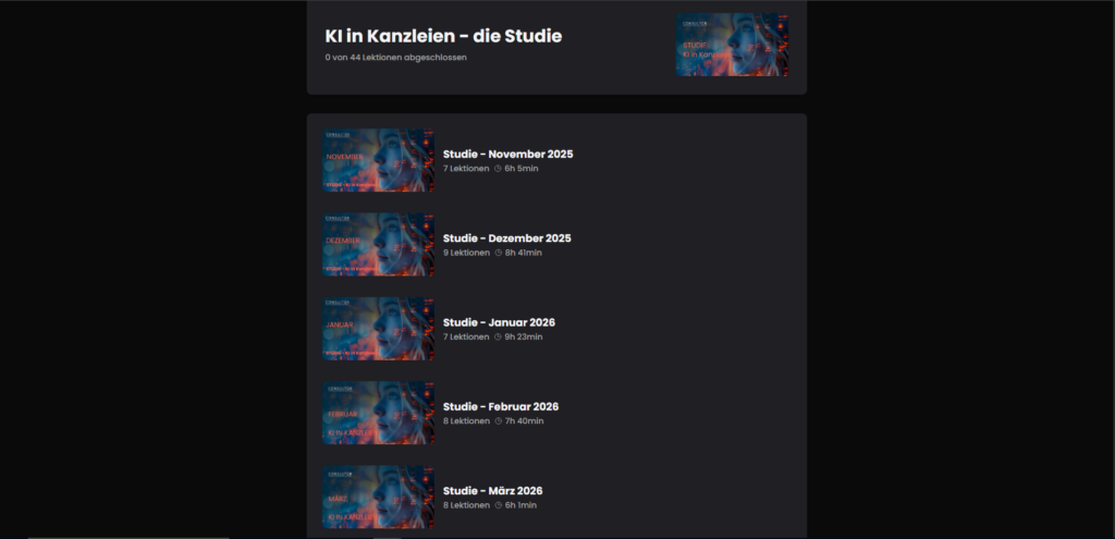 Screenshot im Studienportal der KI-Studie: Seite Kurse & Videos